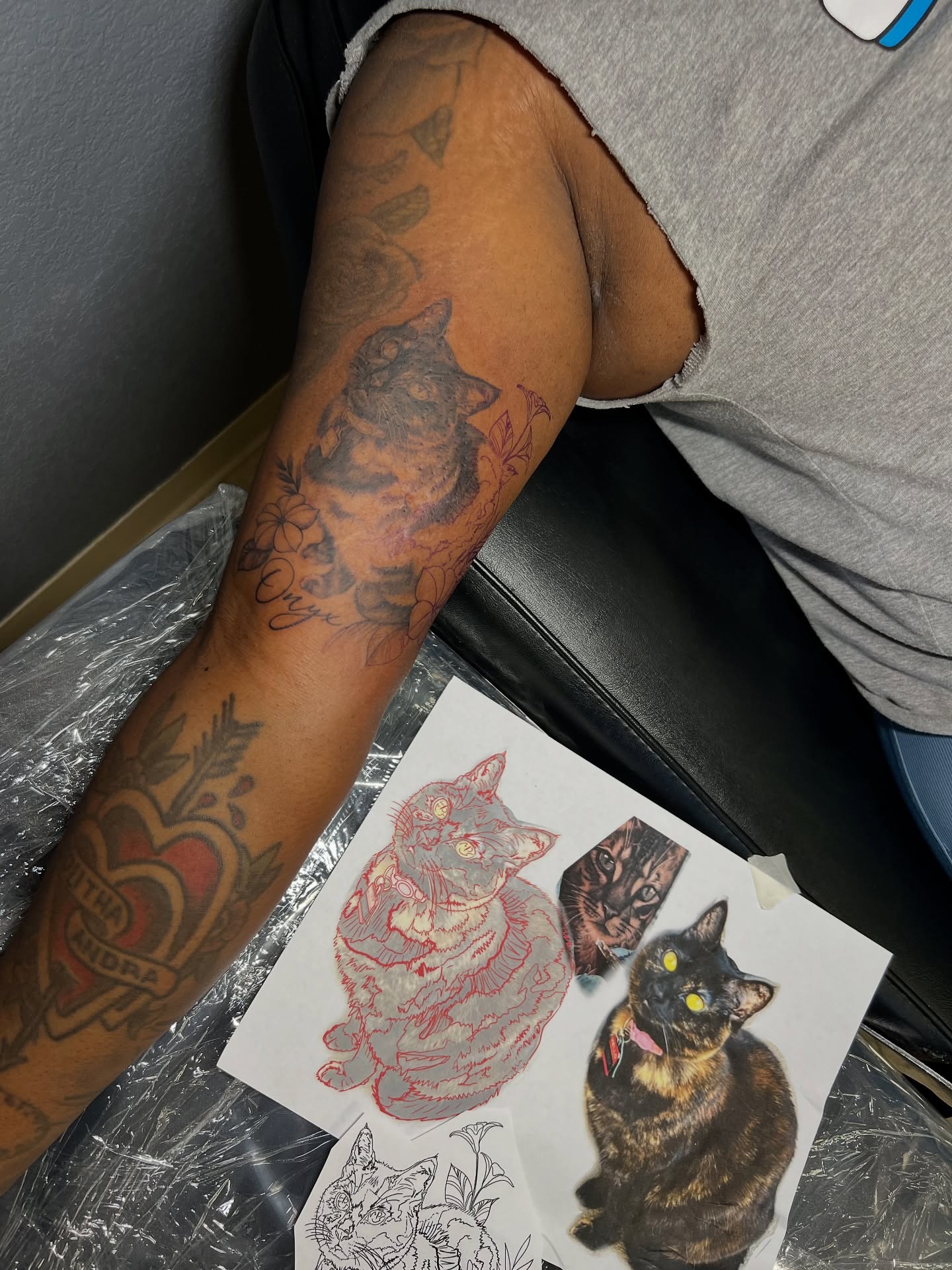 Cat American traditional tattoo on the forearm by tatman cris 🥀 dfw tattoo artist