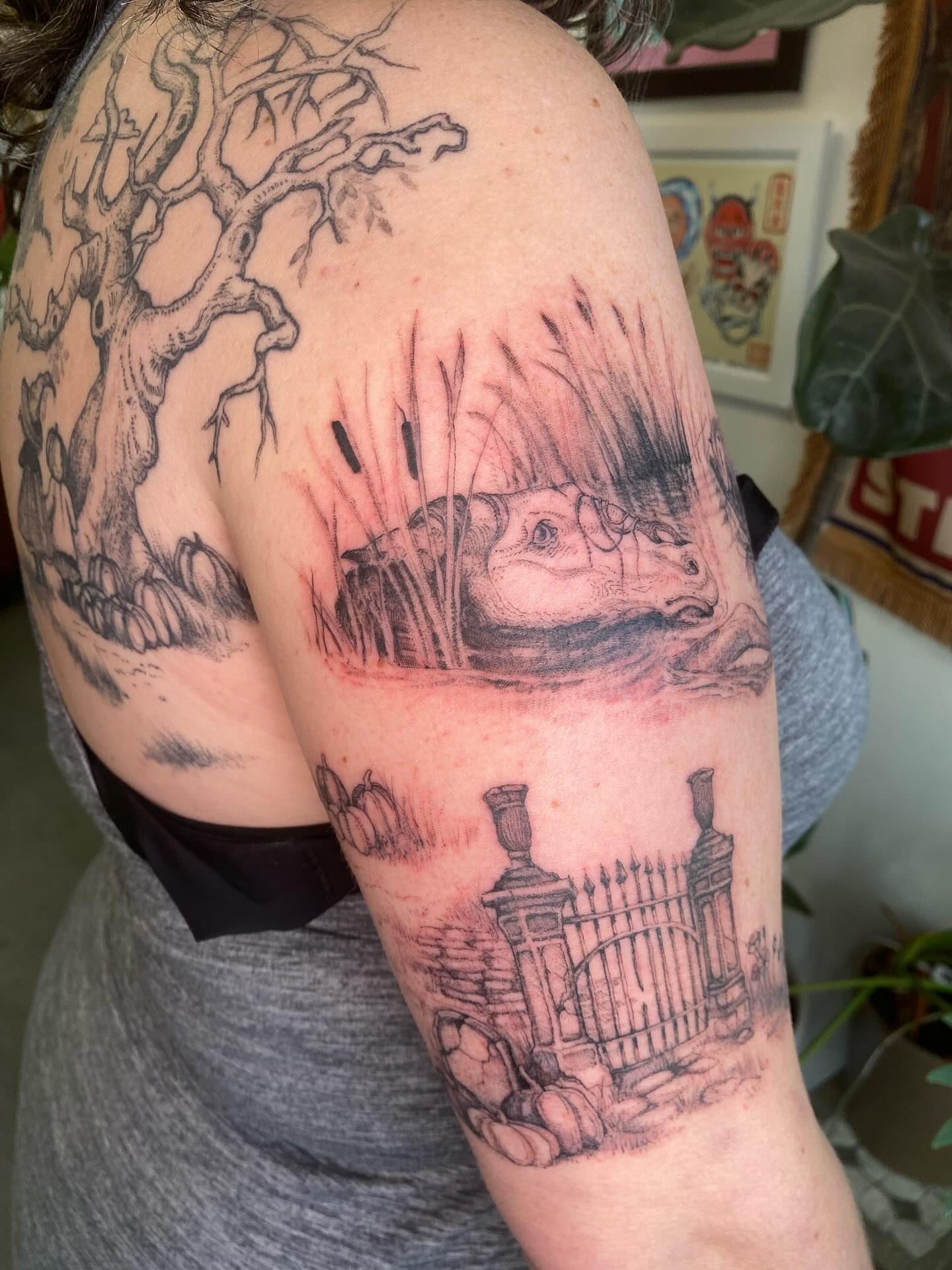 Swamp scene realism tattoo on the shoulder by Amber Miracle