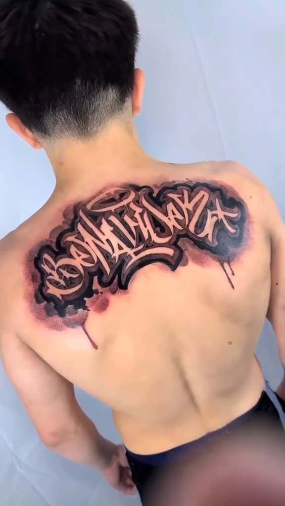 Tattoo by @jars_tat2 — lettering_script, trash_polka