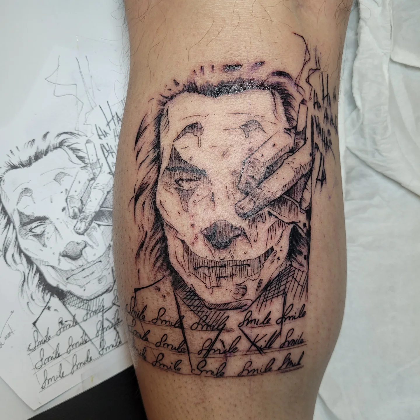 Joker realism tattoo on the forearm by Sooz, Tours, Centre-Val de Loire