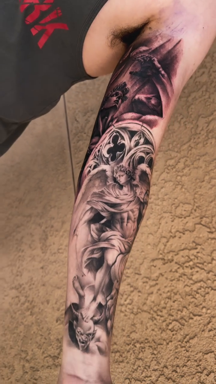 Tattoo by @alinas_tattoos β dark_realism, black_and_grey
