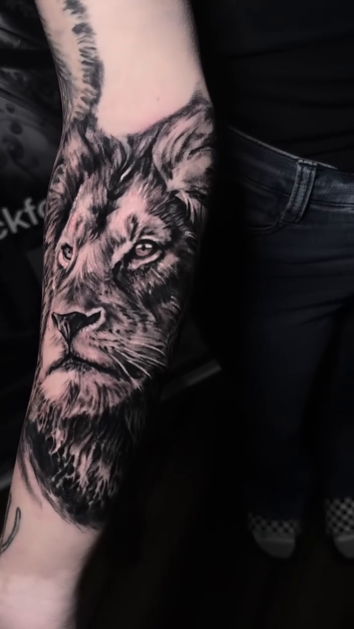 Tattoo by @kmoore_tattoos — realism, black_and_grey