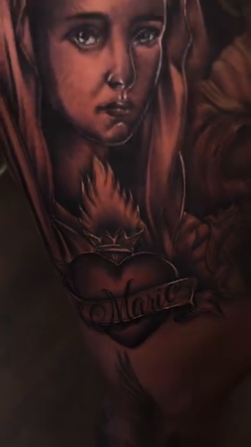 Virgin Mary and Sacred Heart realism tattoo by Licensed Tattoo Artist πΈπ»