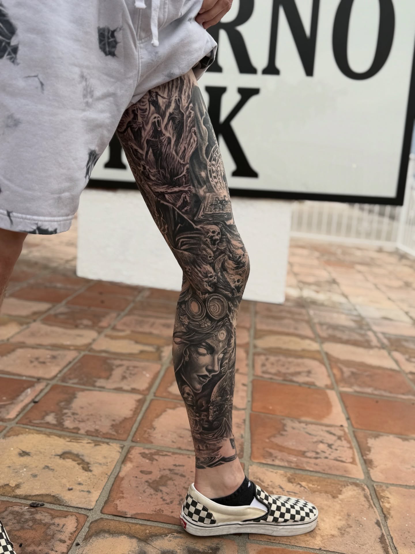 Mythical creature realism tattoo on the leg by Alia