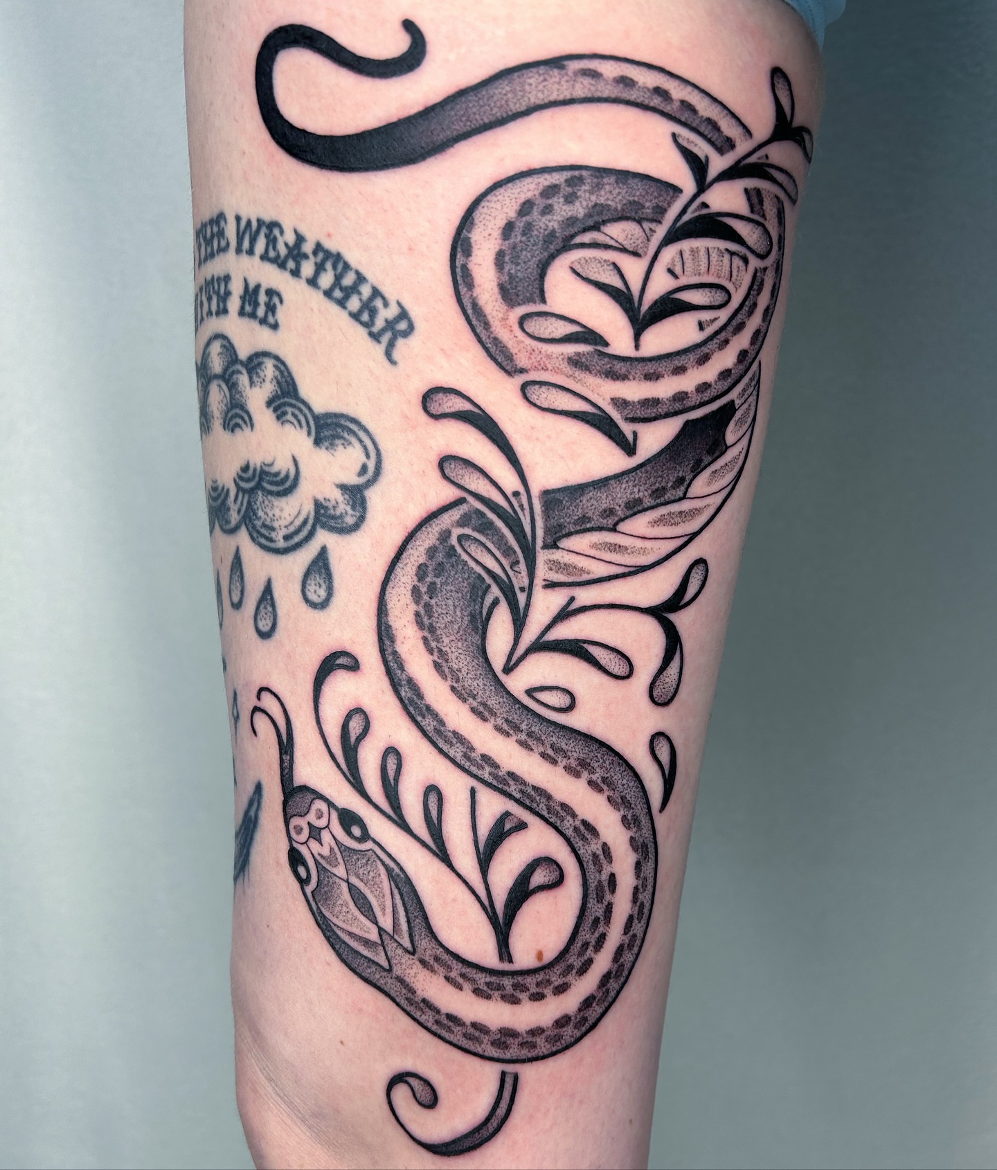 Snake black and grey tattoo on the forearm by Aaron Murray ✨ Michigan Tattoo Artist