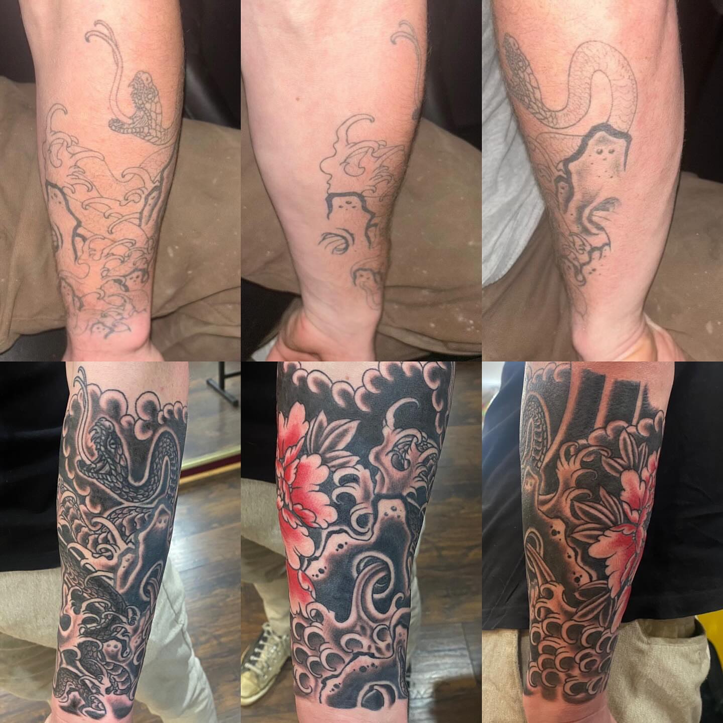 Dragon and peony japanese irezumi tattoo on the forearm by Thomas Cook