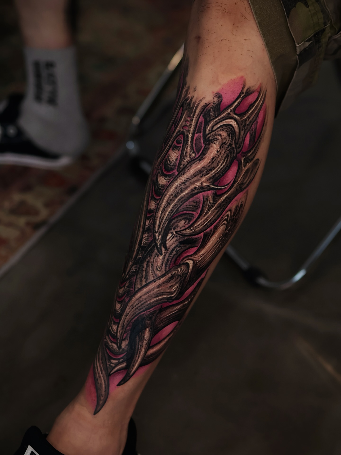 Flames geometric tattoo on the forearm by Dark tattoo