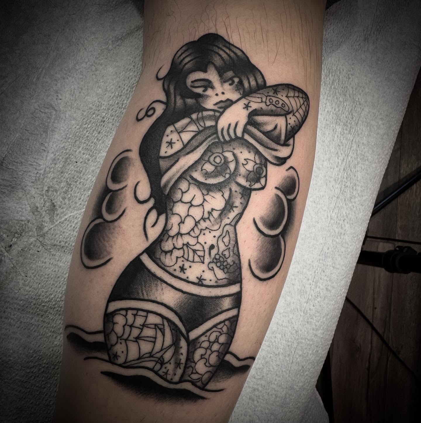Tattoo by @longcatmatt — black_and_grey