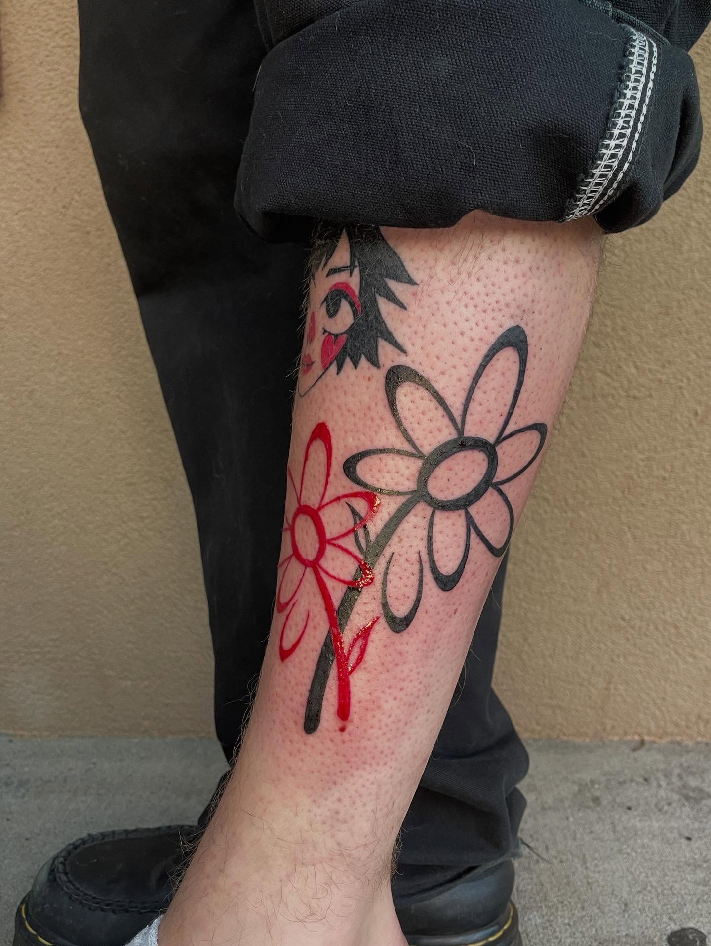 Flowers dotwork tattoo on the forearm by J❄️, Portland, Oregon