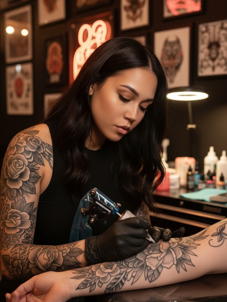 Floral bouquet black and grey tattoo on the forearm by Ericka Hampton, Ferndale, Michigan