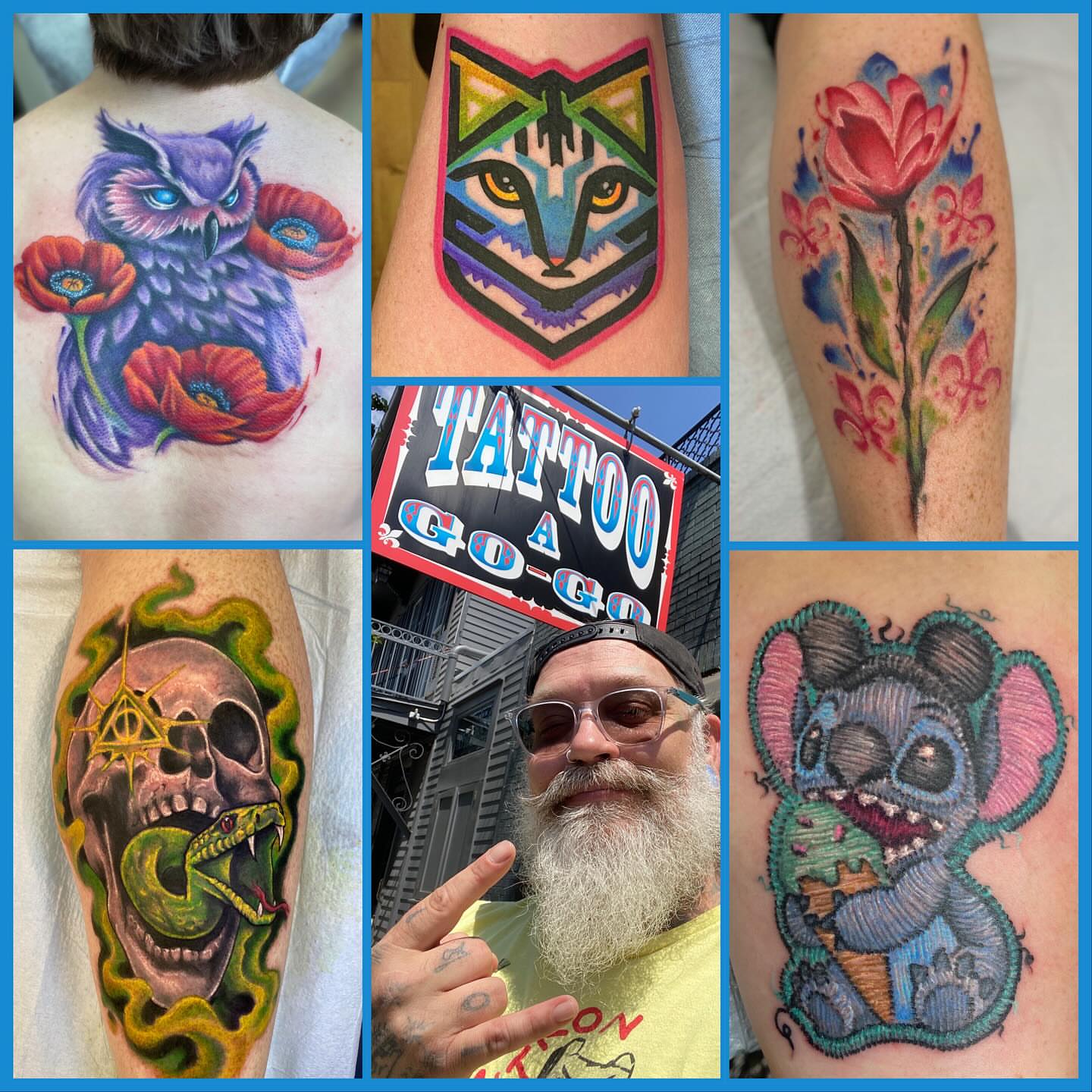 Owl with poppies American traditional tattoo on the back by Loki Shane DeFriece