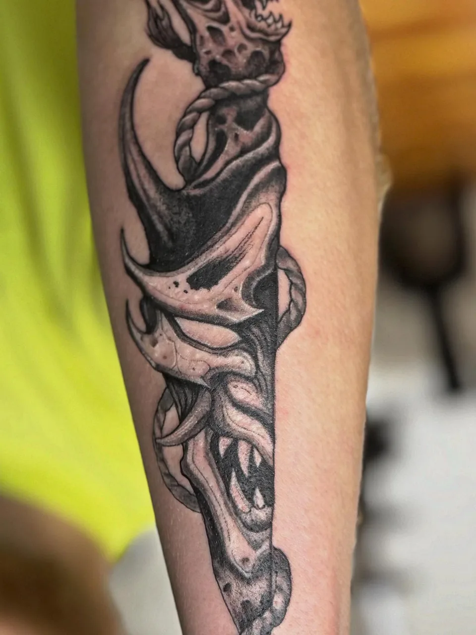 Flame black and grey tattoo on the forearm by Eldaddy