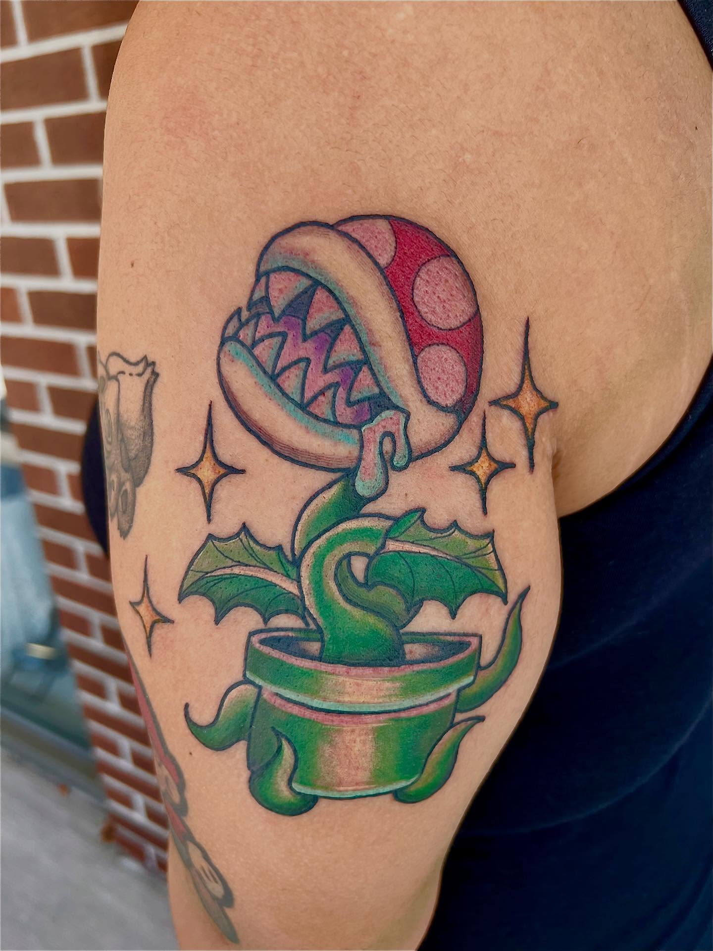 Mushroom plant new school tattoo on the upper arm by Monii Arreola