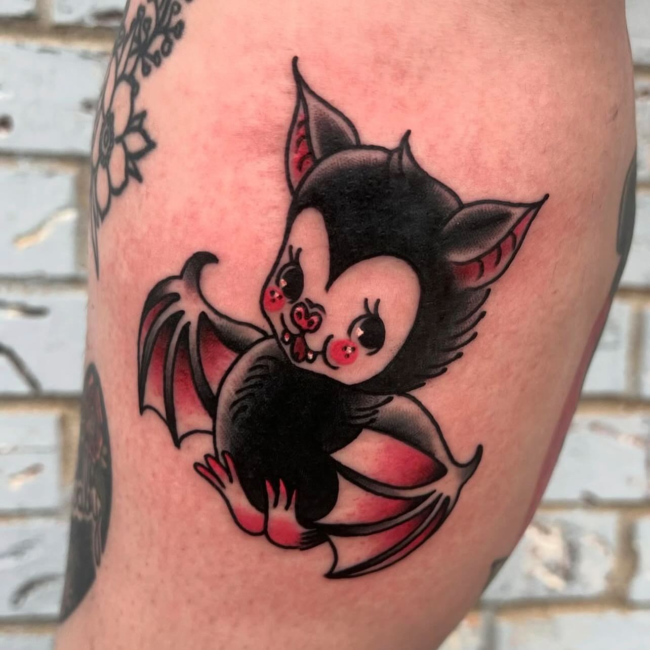 Bat American traditional tattoo on the forearm by Kahlan ⍟