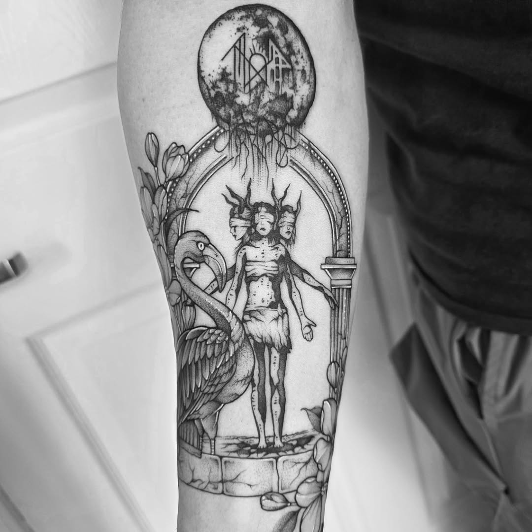 Tattoo by @letdanipokeyou — black_and_grey, dark_realism