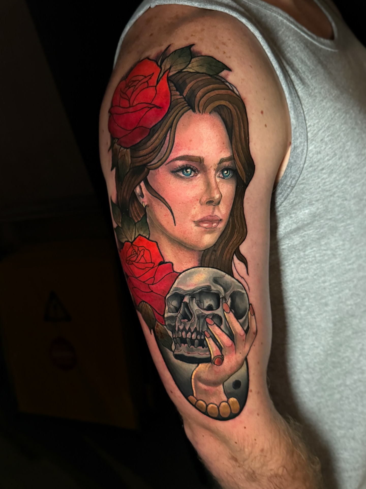 Woman with roses and skull realism tattoo on the forearm by ๐ ๐ต๐๐๐๐๐ ๐ฎ๐๐๐๐๐๐๐๐๐
