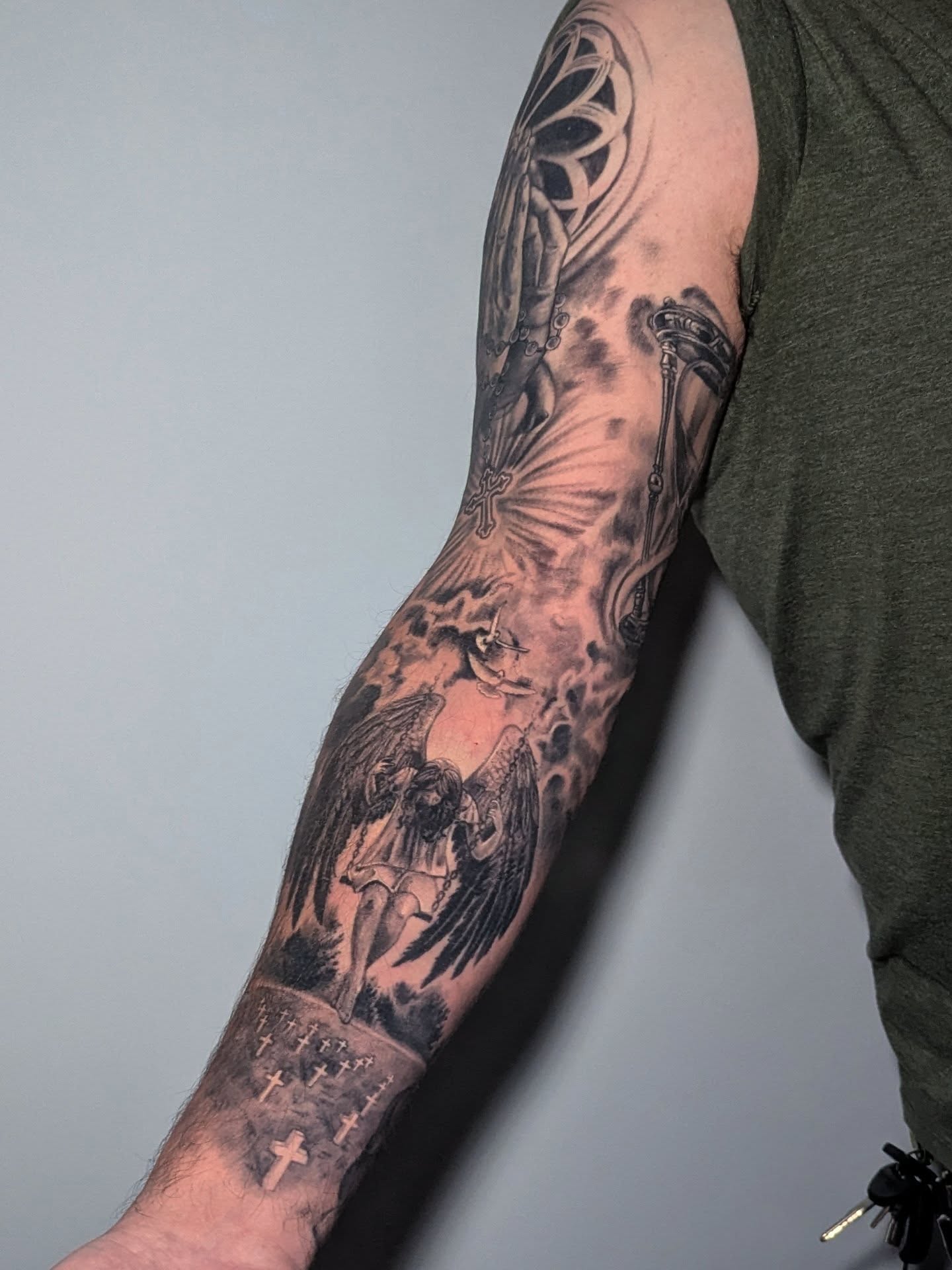 Religious angel realism tattoo on the forearm by 💎 Neon