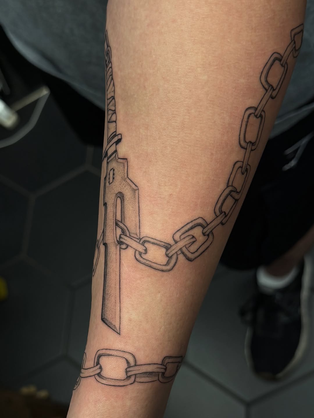 Tattoo by @tattooshananigans — black_and_grey, realism