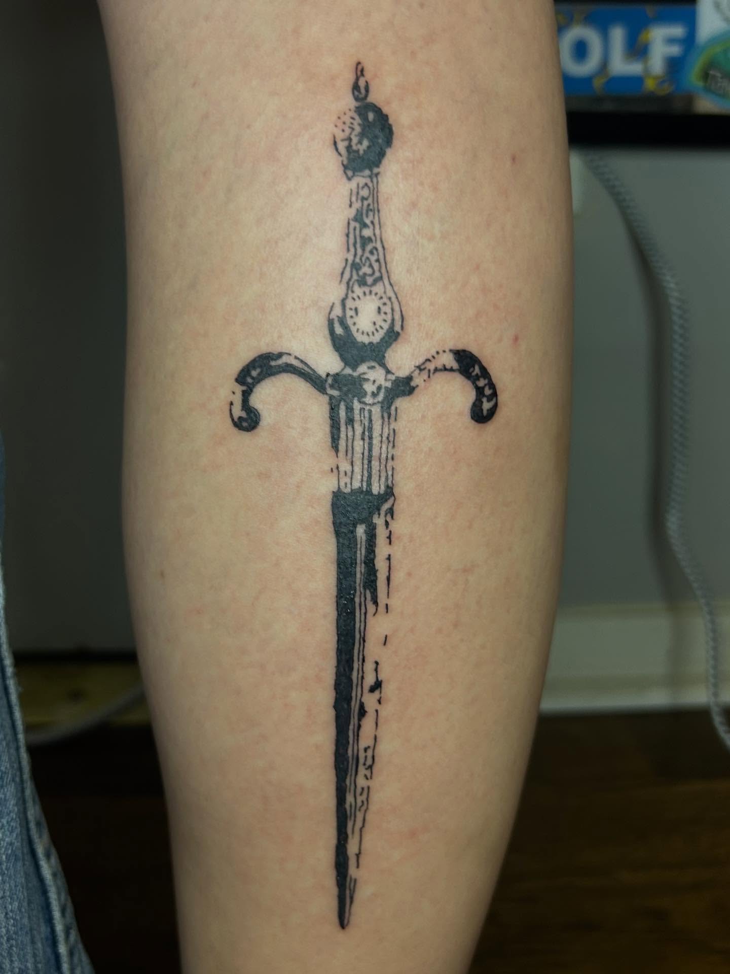 Sword black and grey tattoo on the forearm by (isa)ac ૮₍ ˃̵ࡇ˂̵ ₎ა