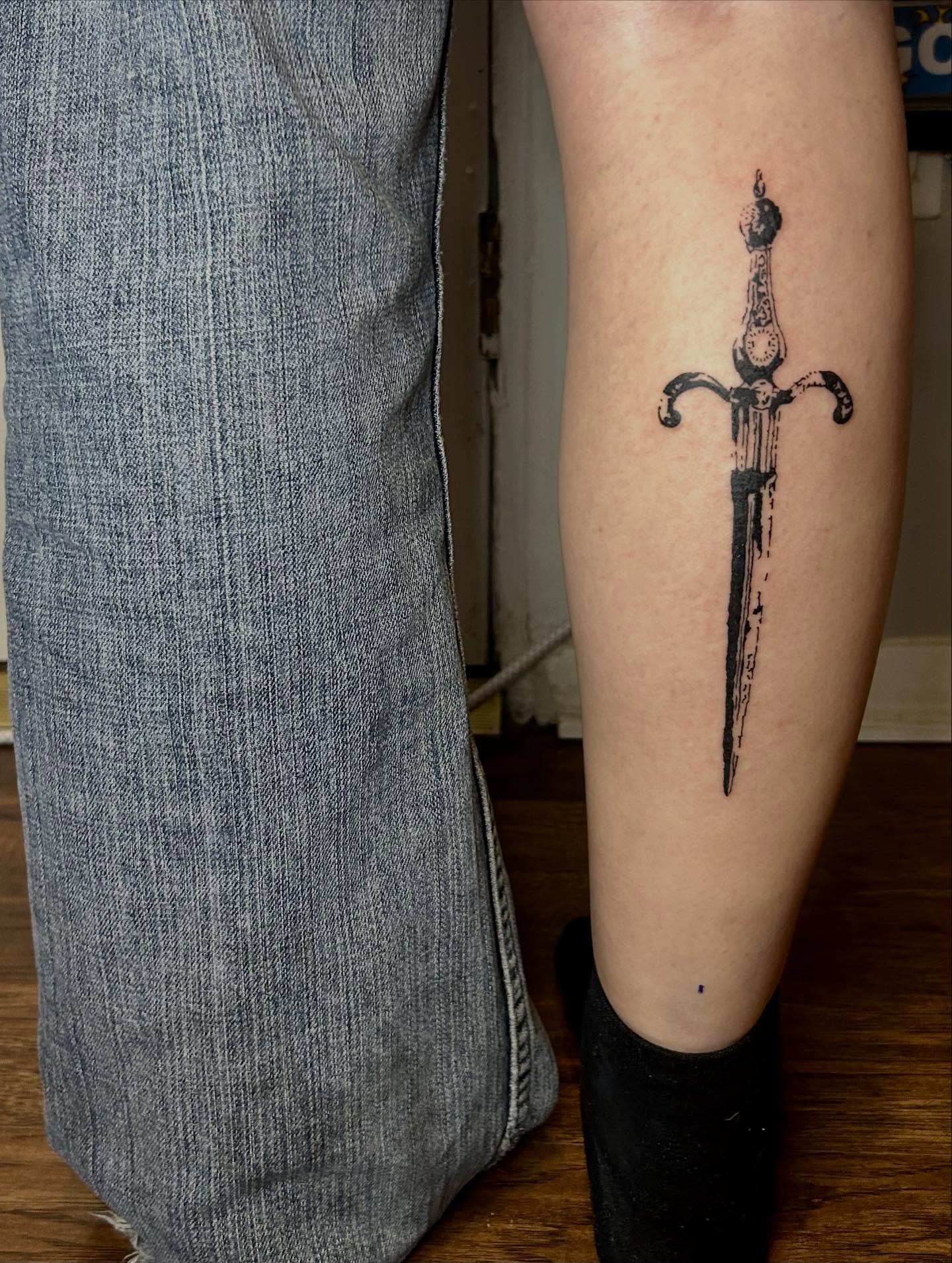 Sword black and grey tattoo on the forearm by (isa)ac ૮₍ ˃̵ࡇ˂̵ ₎ა