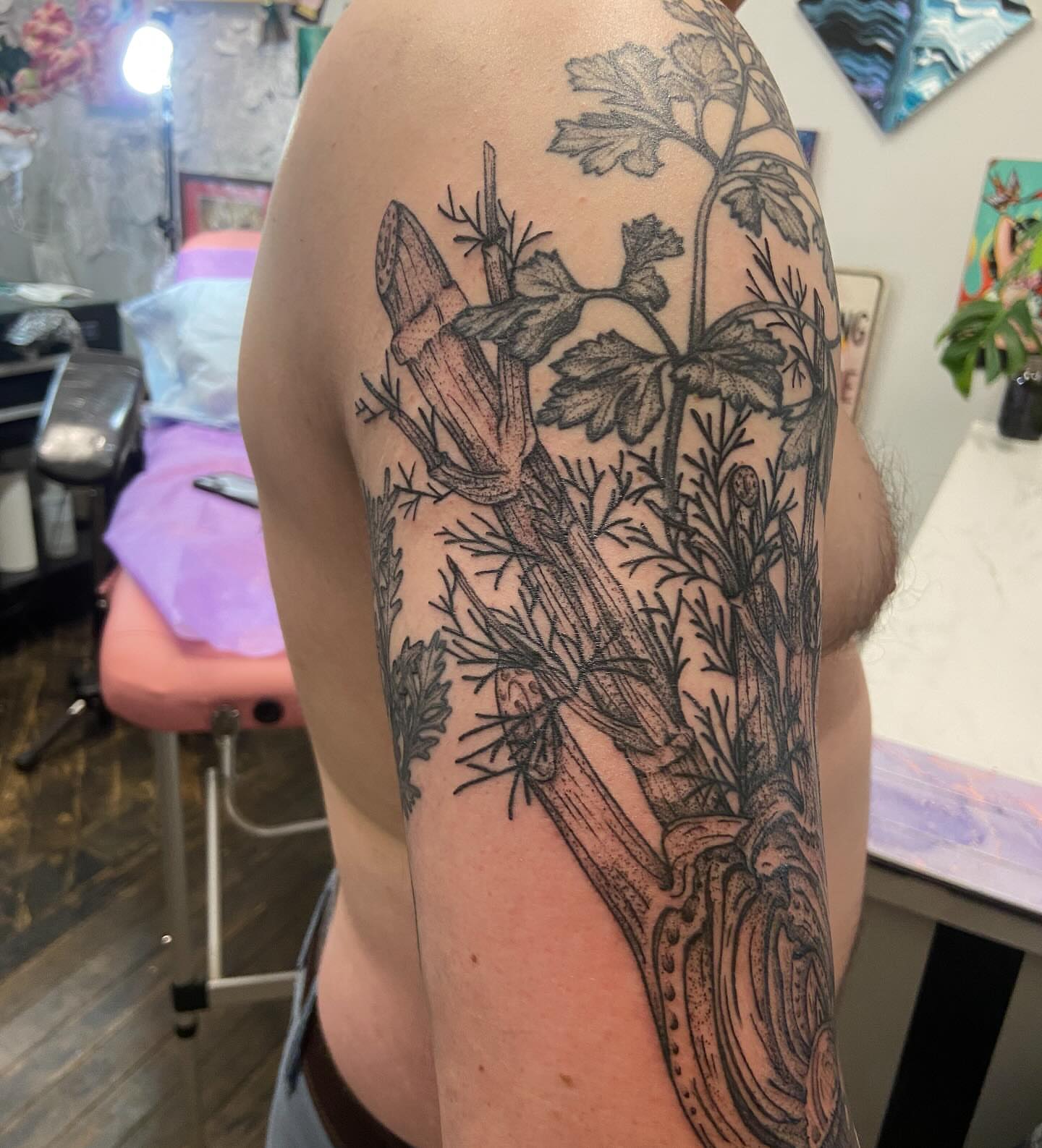 Herbaceous plant black and grey tattoo on the forearm by Dont Worry About It