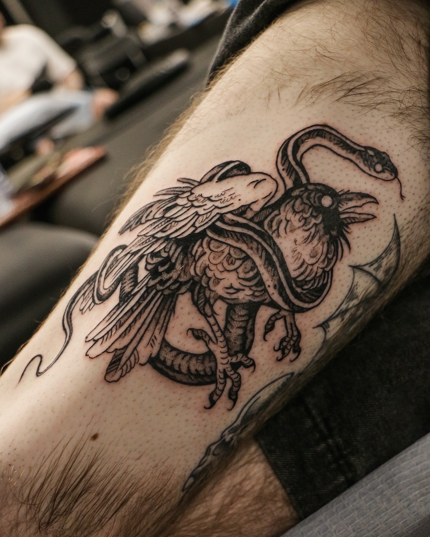 Tattoo by @baldpeaches — black_and_grey