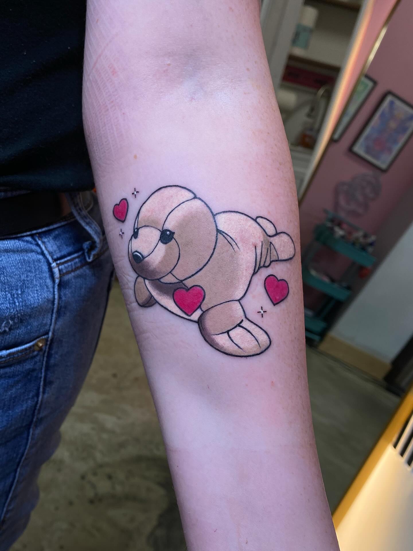 Teddy bear dotwork tattoo on the forearm by @kaitlin.tattoos, Richmond, Virginia