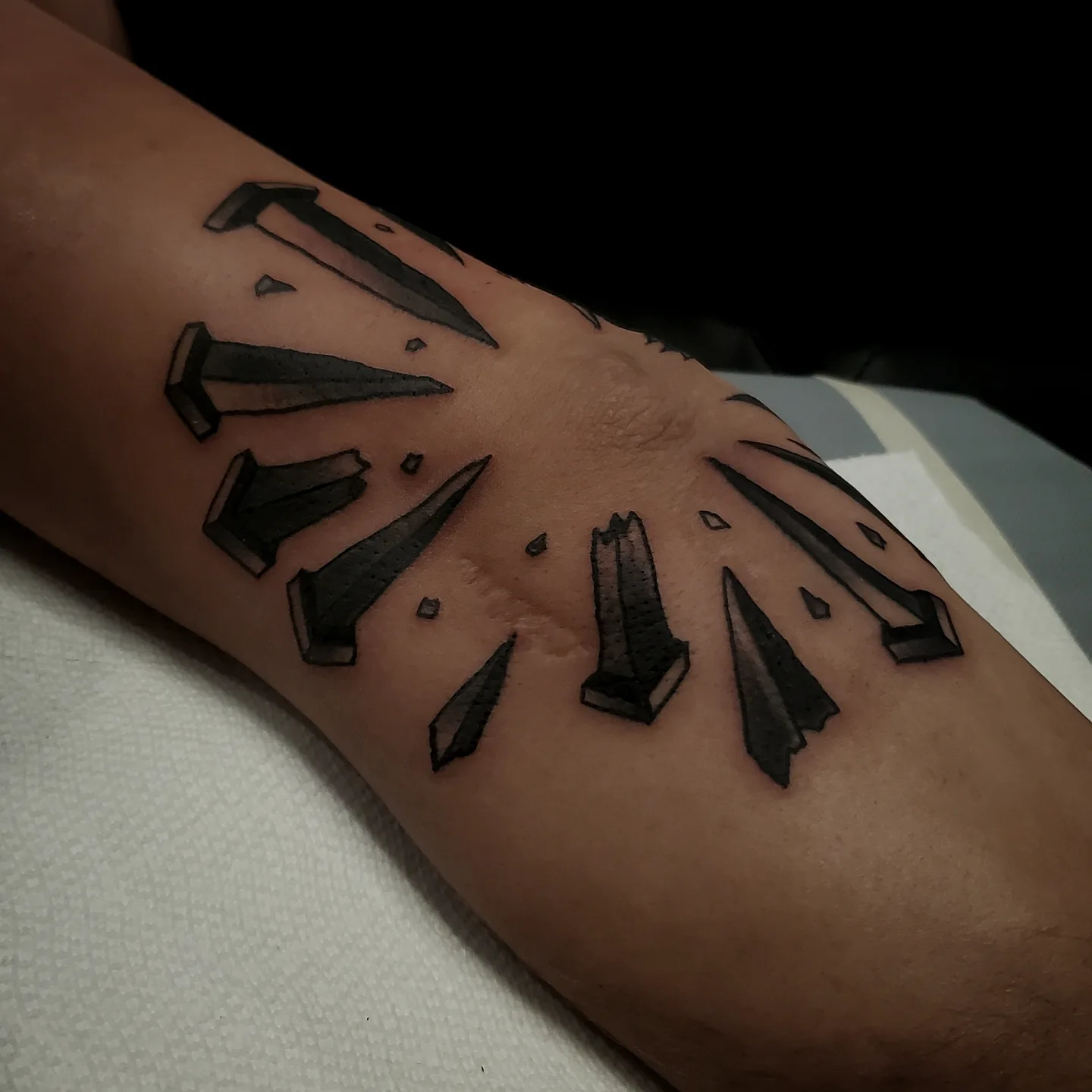 Geometric shards geometric tattoo on the forearm by ✙ 𝐉𝐃 𝐒𝐩𝐫𝐨𝐮𝐥 ✙, Austin, Texas