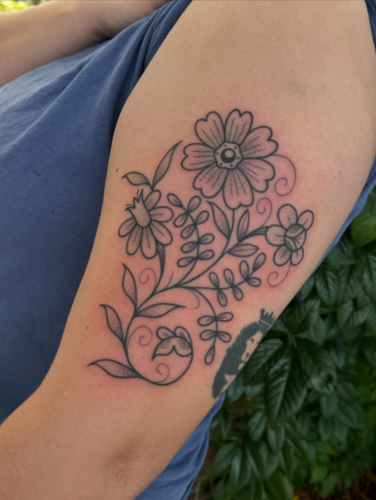 Floral arrangement black and grey tattoo on the forearm by ꧁꧁Hayley꧂꧂