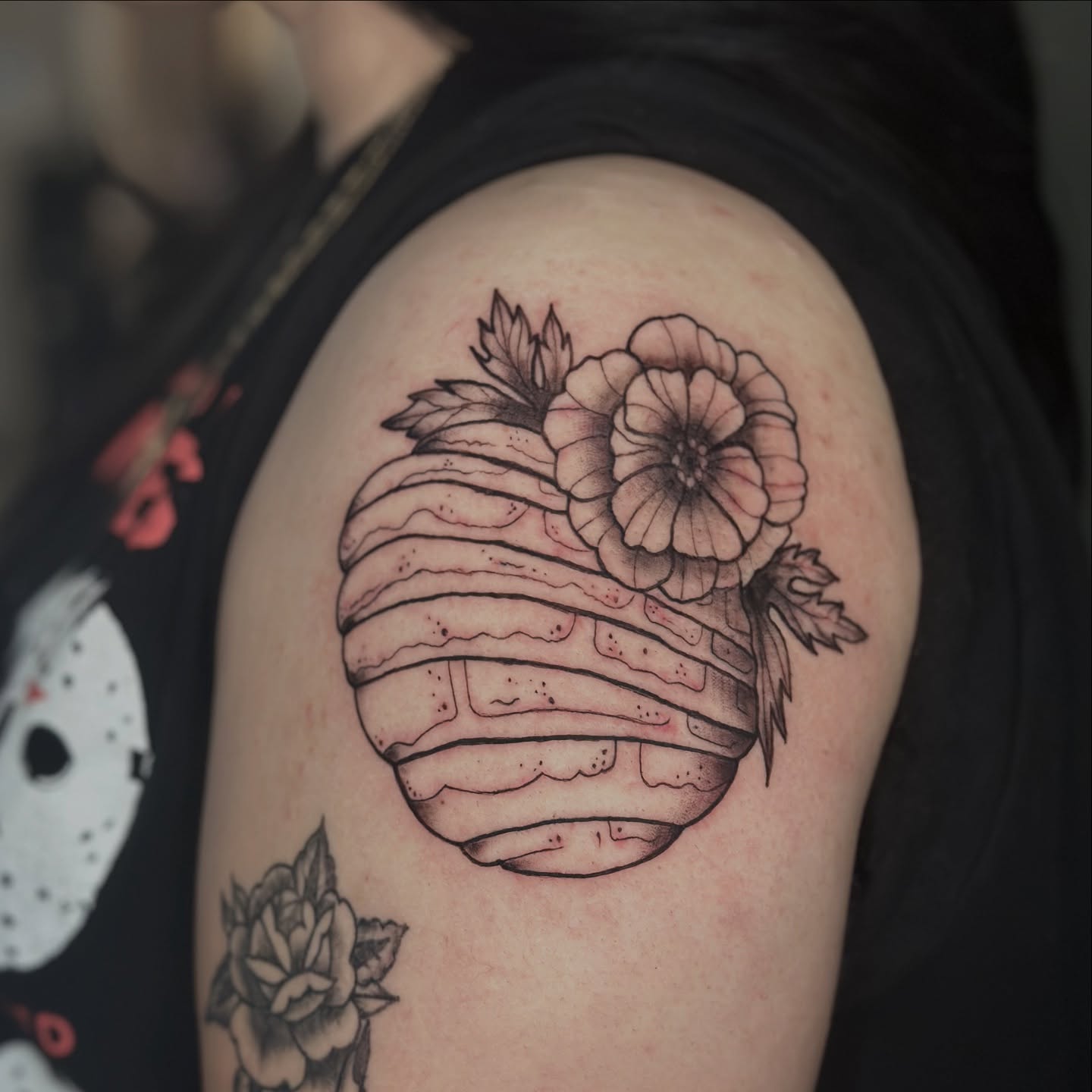 Pineapple black and grey tattoo on the shoulder by πΎππ π π·ππ πππππ πΏπππππ π¬πππππ