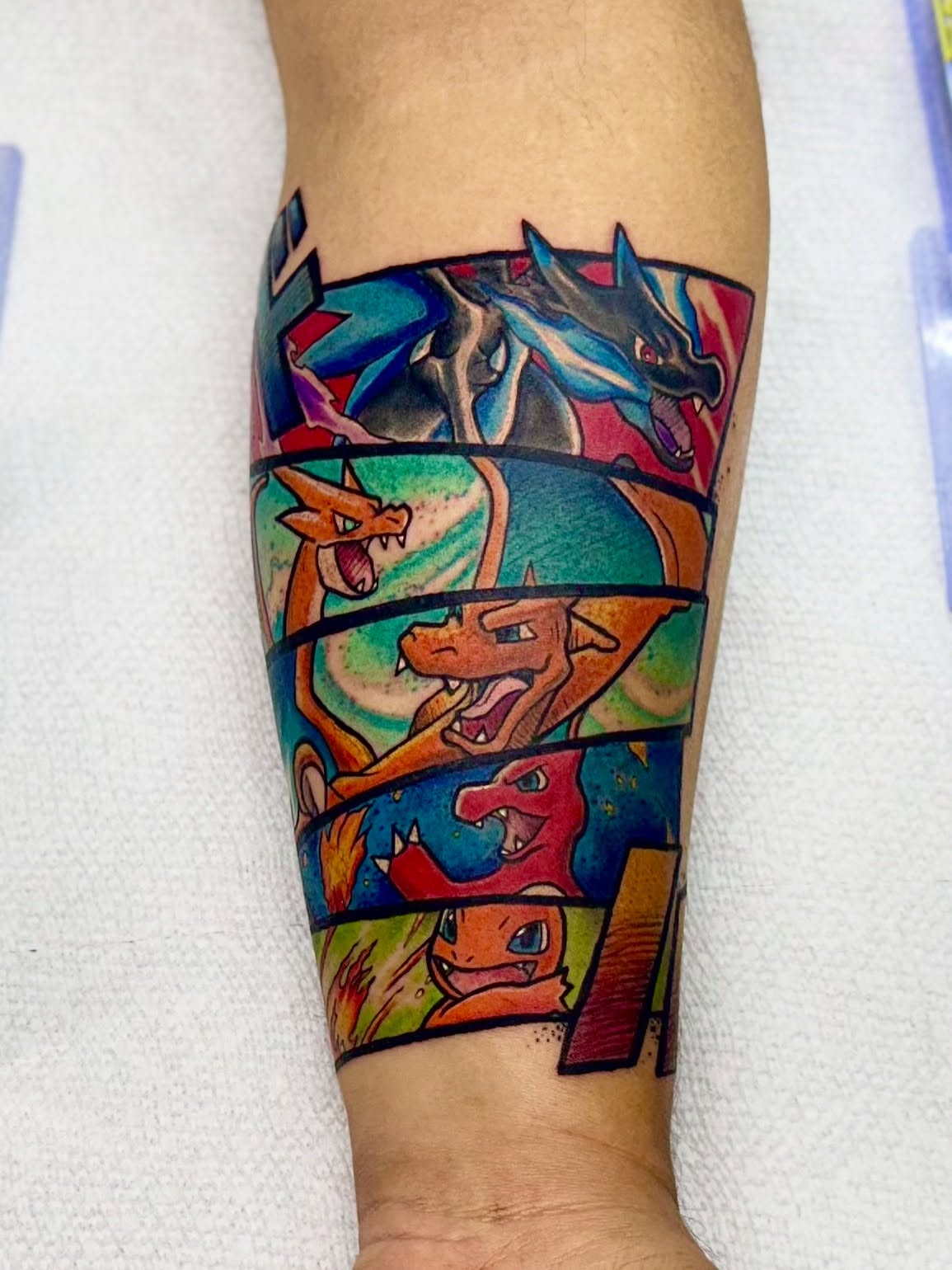 Dragon evolution new school tattoo on the forearm by Kevin A. Salinas ๐จ๐ด, Houston, Texas