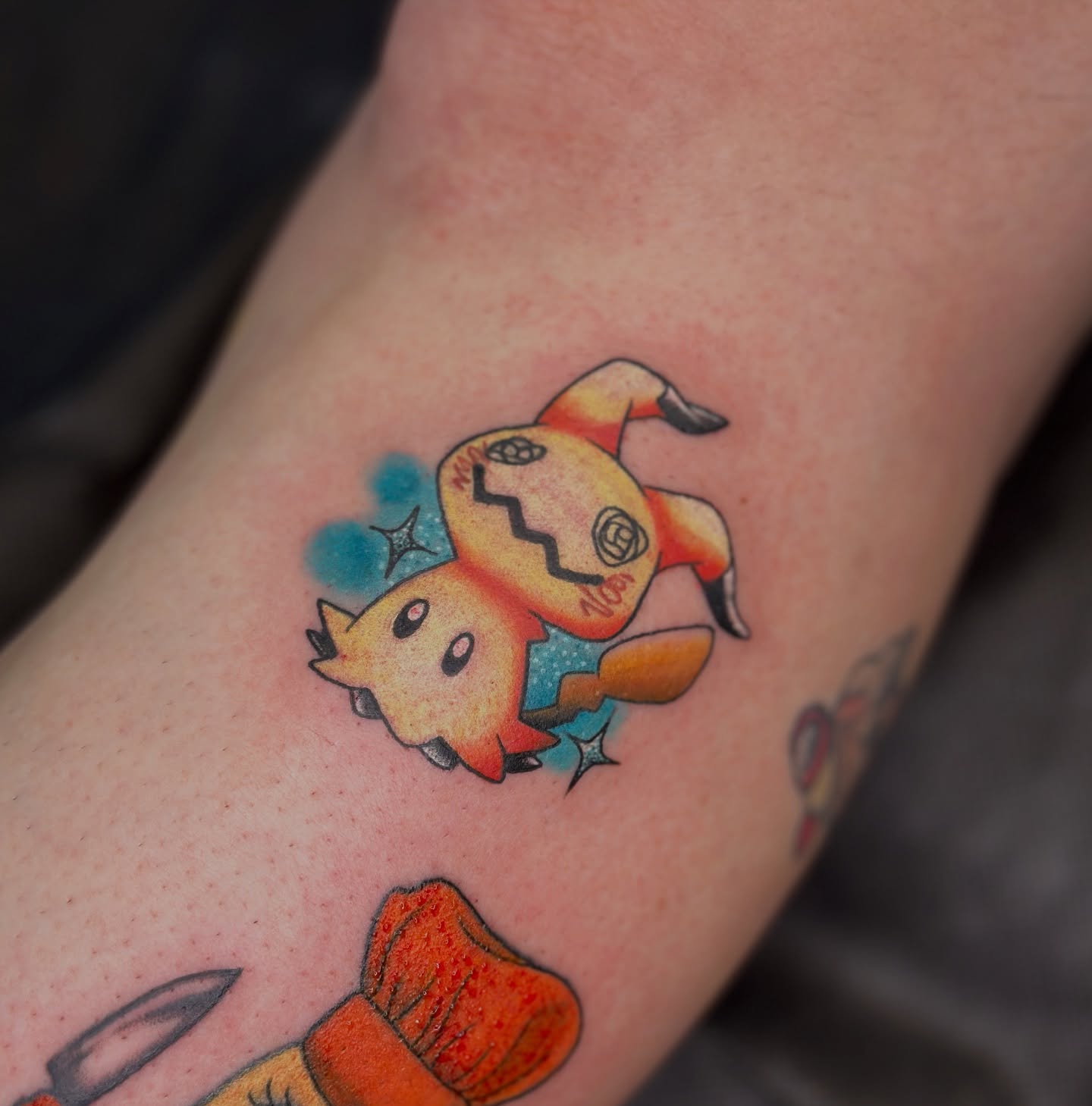Chibi pikachu new school tattoo on the forearm by Sophie ✨ Nashville Tattoo Artist ✨