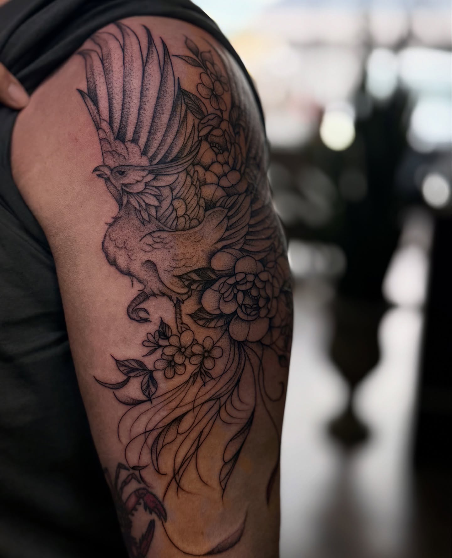 Phoenix and flowers realism tattoo on the upper arm by ๐๐ช๐ฝ๐ฑ๐ ๐๐ฒ๐ป๐ต ๐ฃ๐ช๐ฝ๐ฝ๐ธ๐ธ