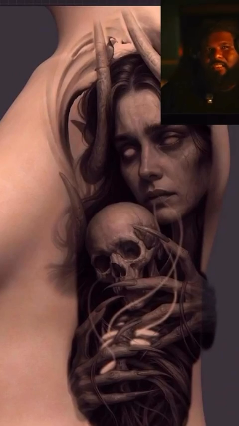 Woman holding a skull dark realism tattoo by ๐๐๐