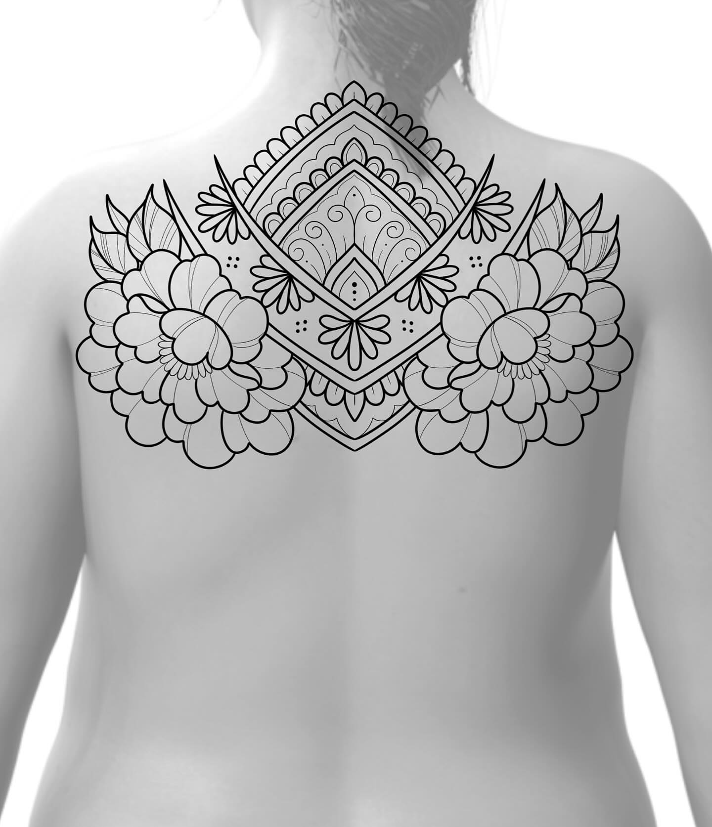Floral mandala geometric tattoo on the back by Erica Rose π€