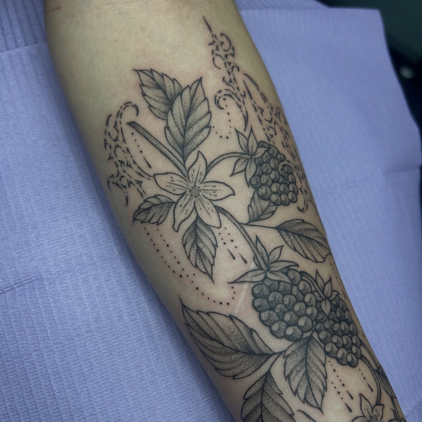 Tattoo by @sweetcarolinetattoo — dotwork, black_and_grey
