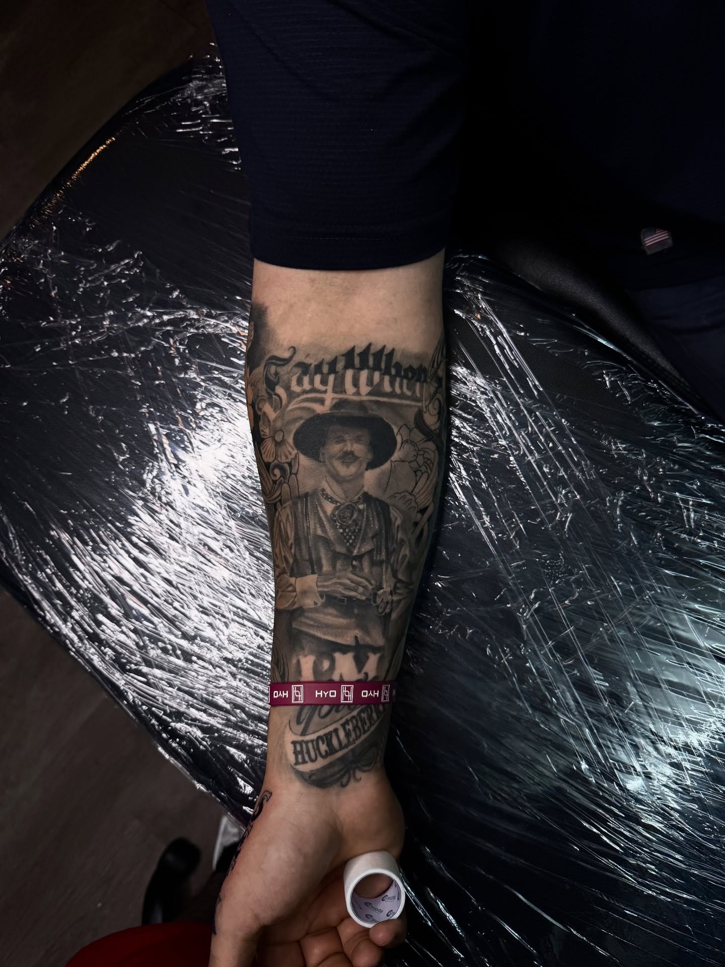 Cowboy portrait realism tattoo on the forearm by Chris_Tatt2_D’Ascenzo