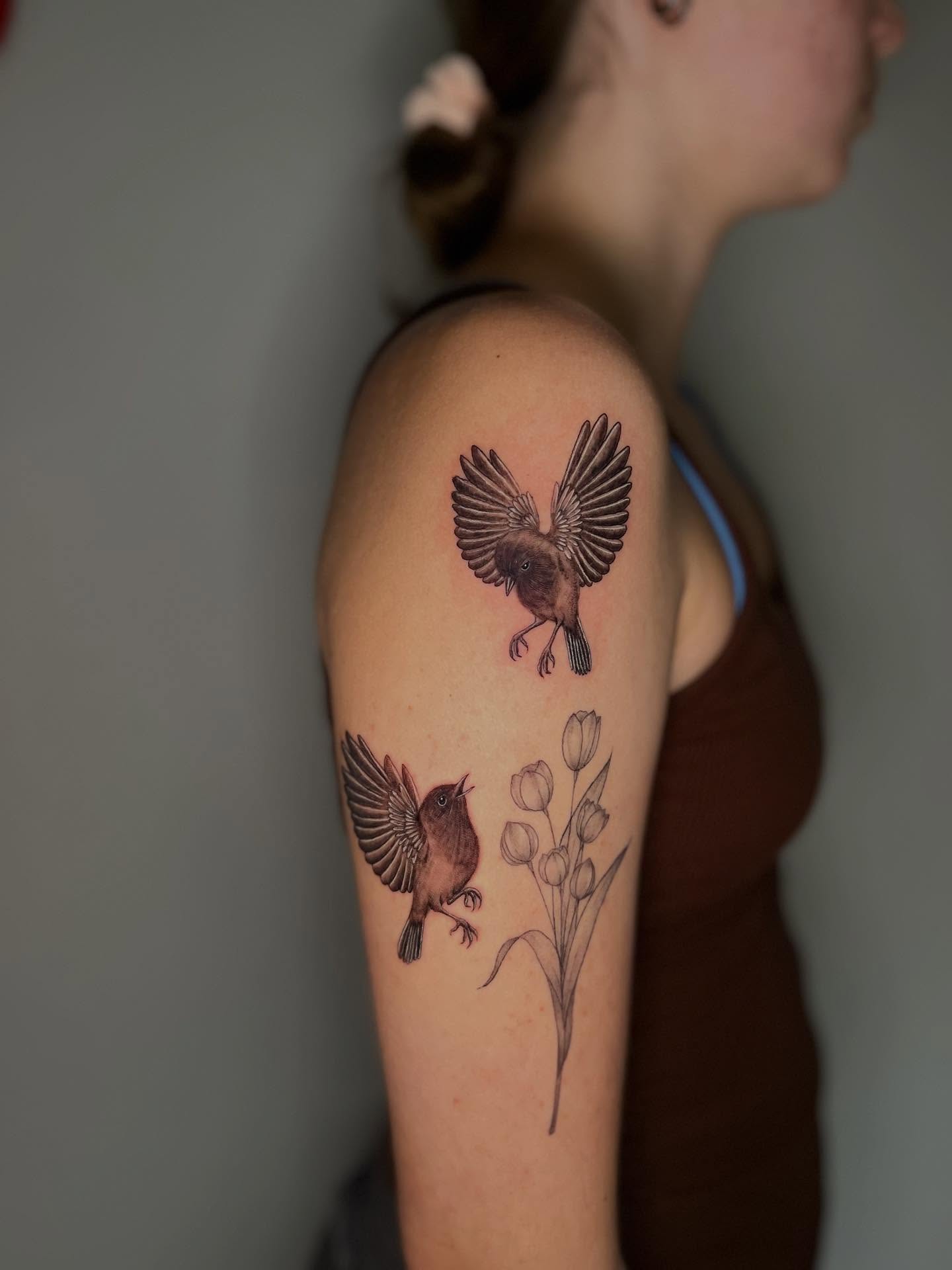 Tattoo by @catgirltattoo — black_and_grey, realism