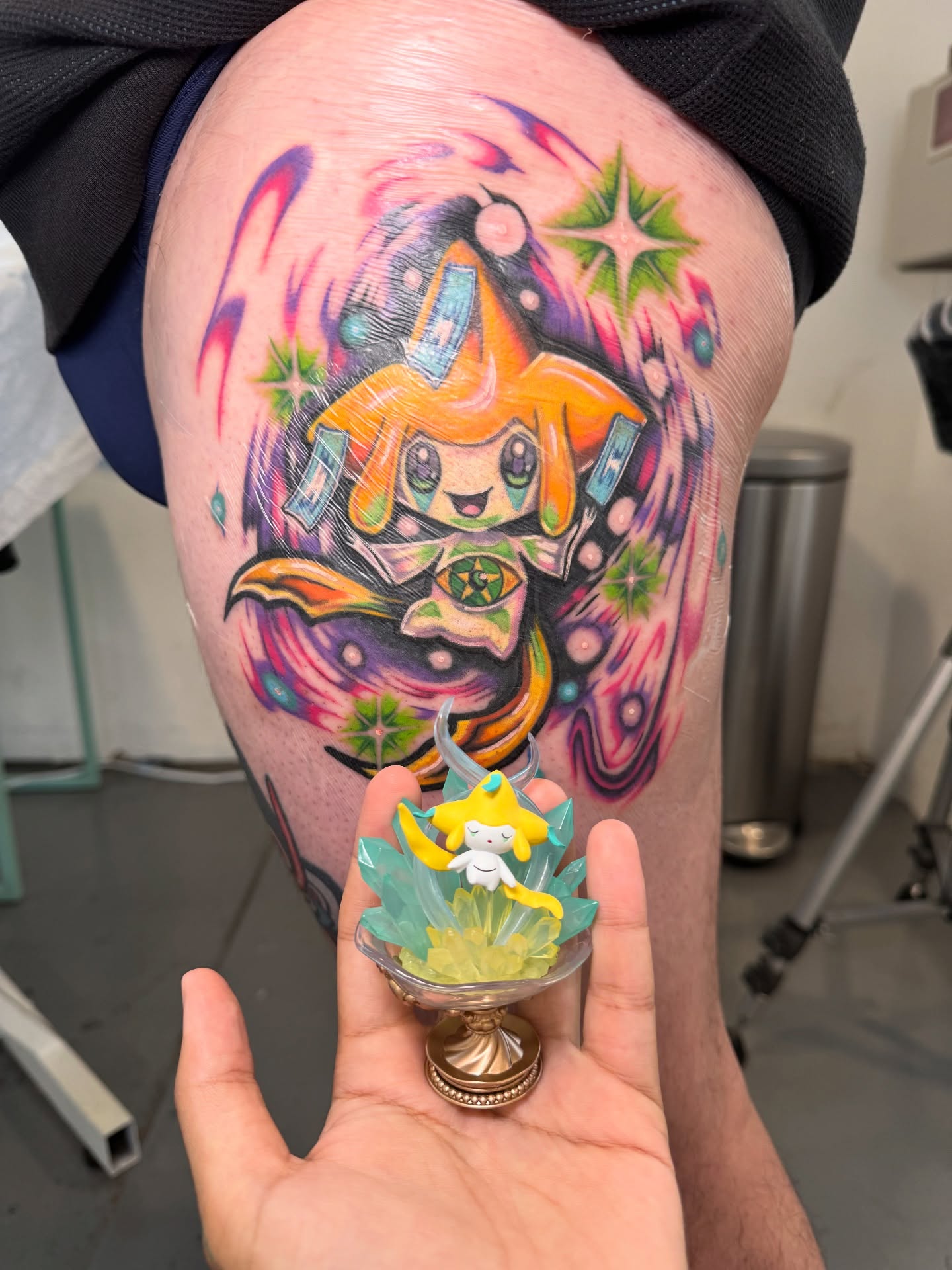 Chibi character new school tattoo on the thigh by Franky A Bonifacio, Seattle, Washington