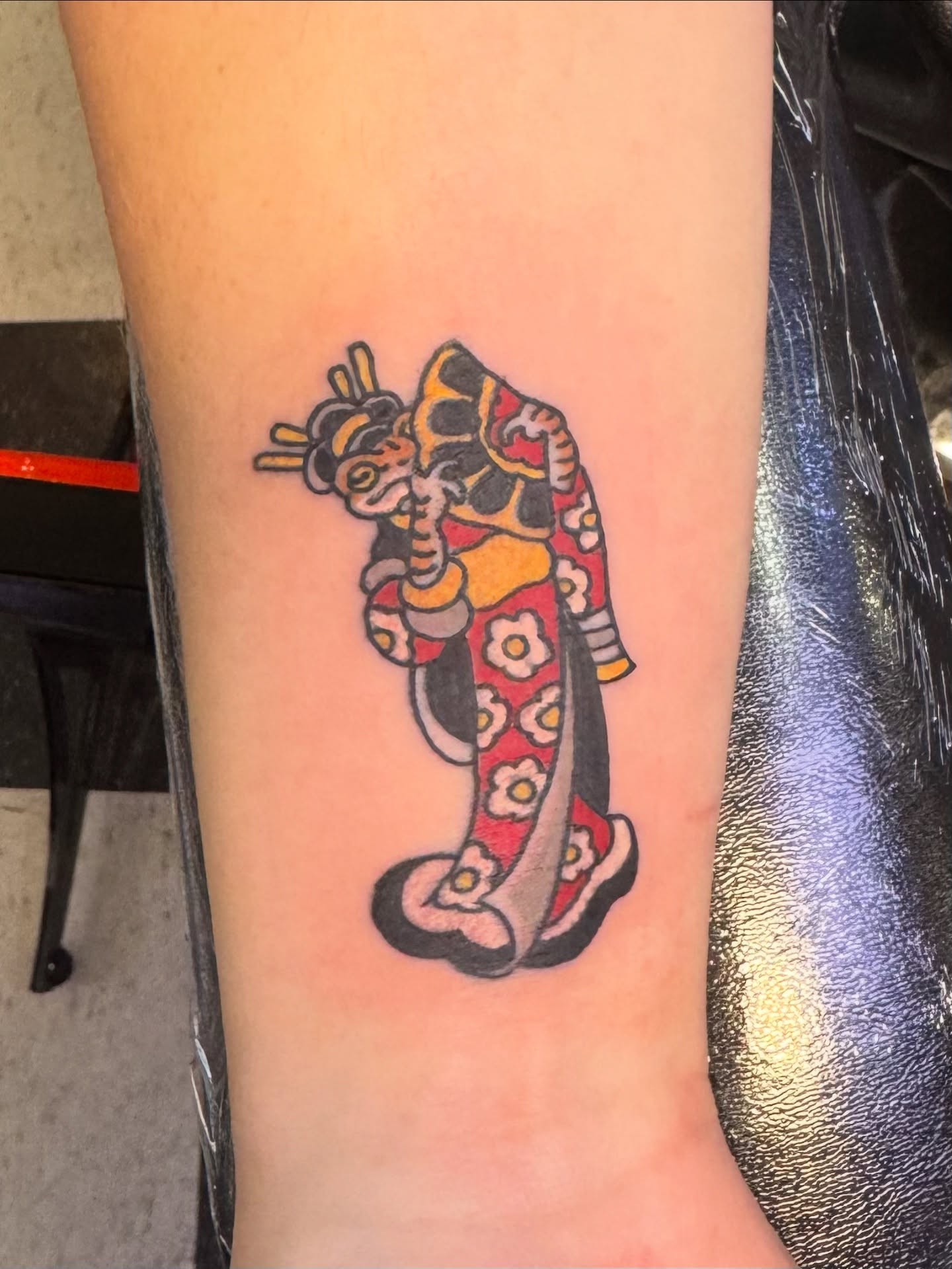 Geisha American traditional tattoo on the forearm by Don Robison