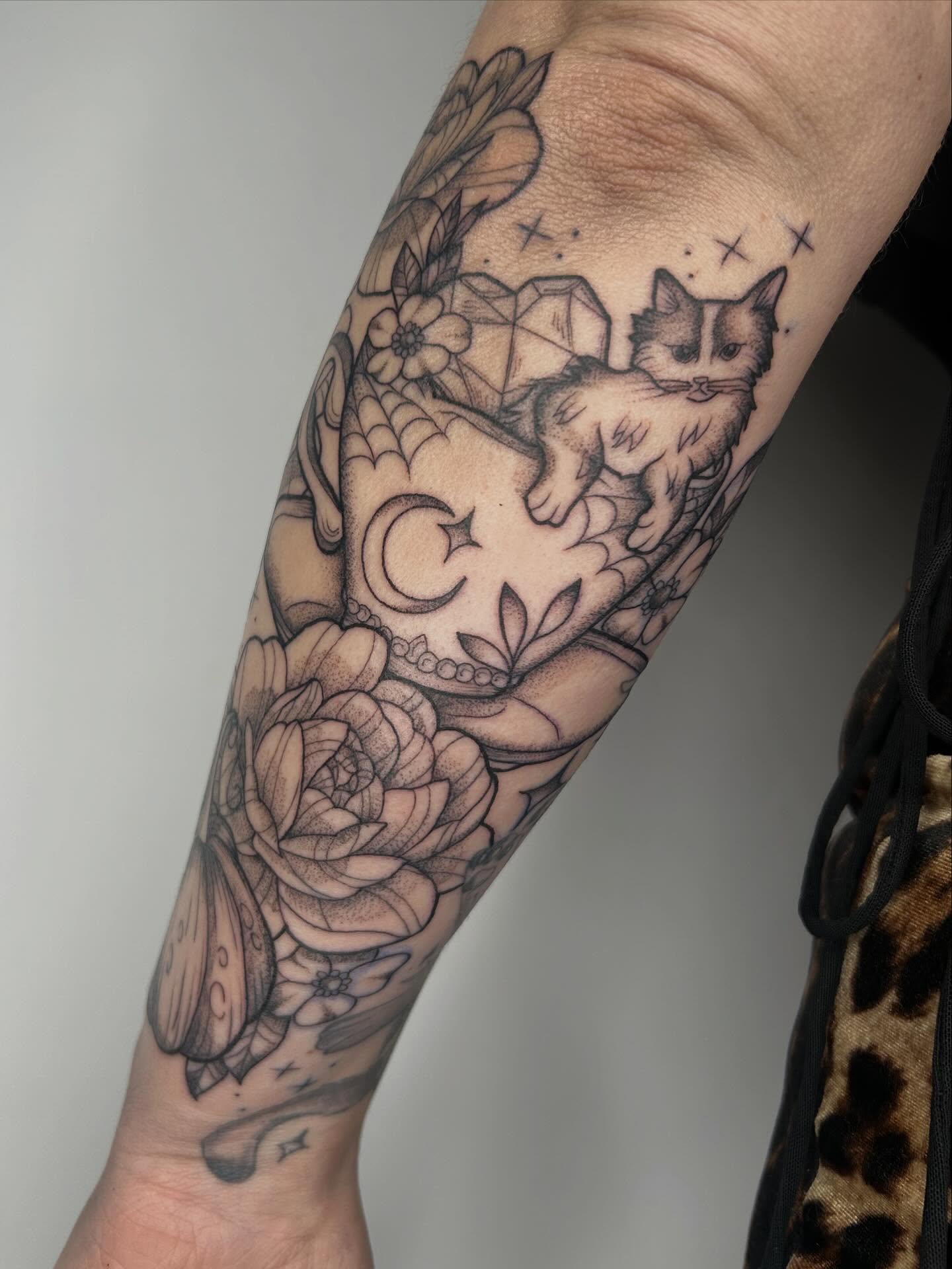 Tattoo by @poppyoliviatattoo — black_and_grey