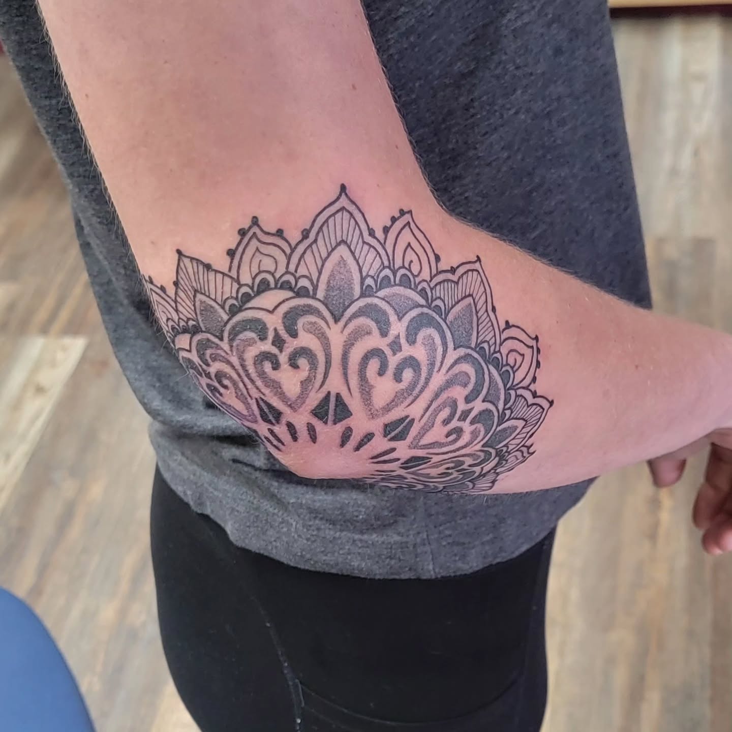 Mandala ornamental tattoo on the forearm by Hatchetfoot Art