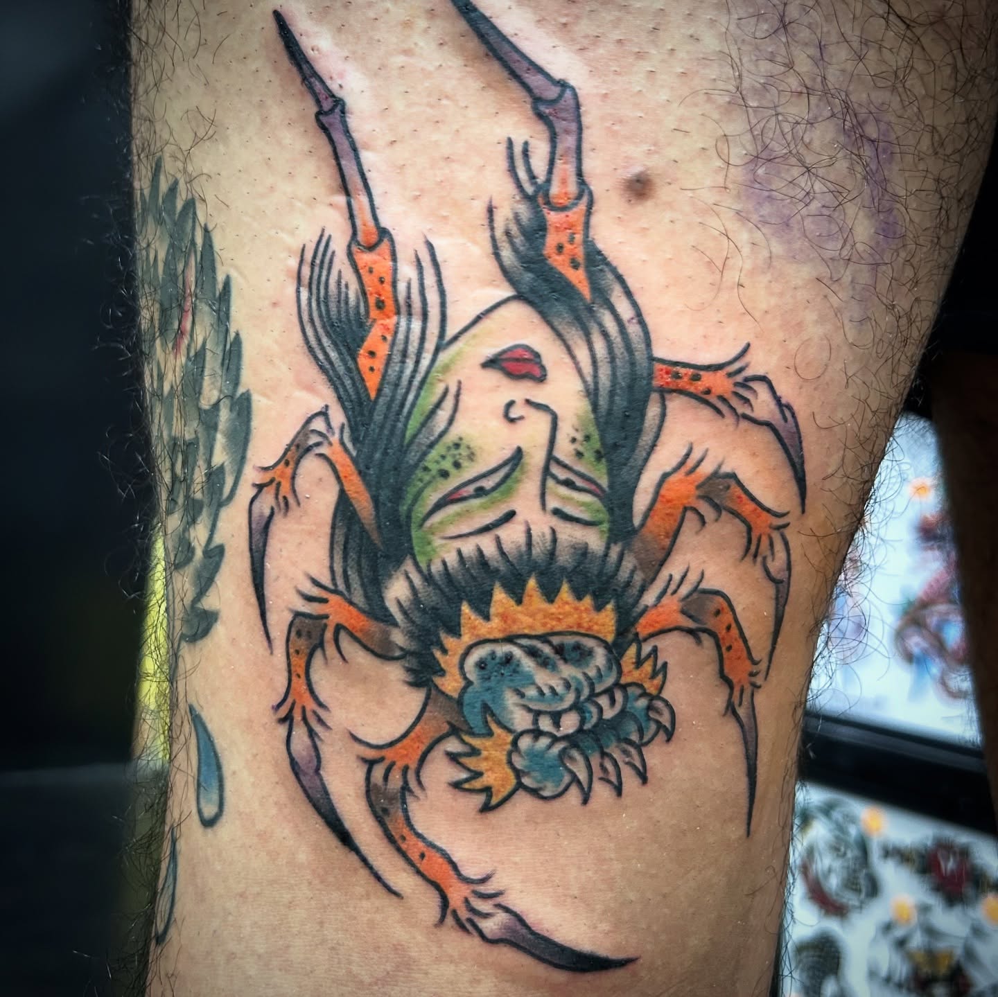 Merman American traditional tattoo on the thigh by キノ 🦊