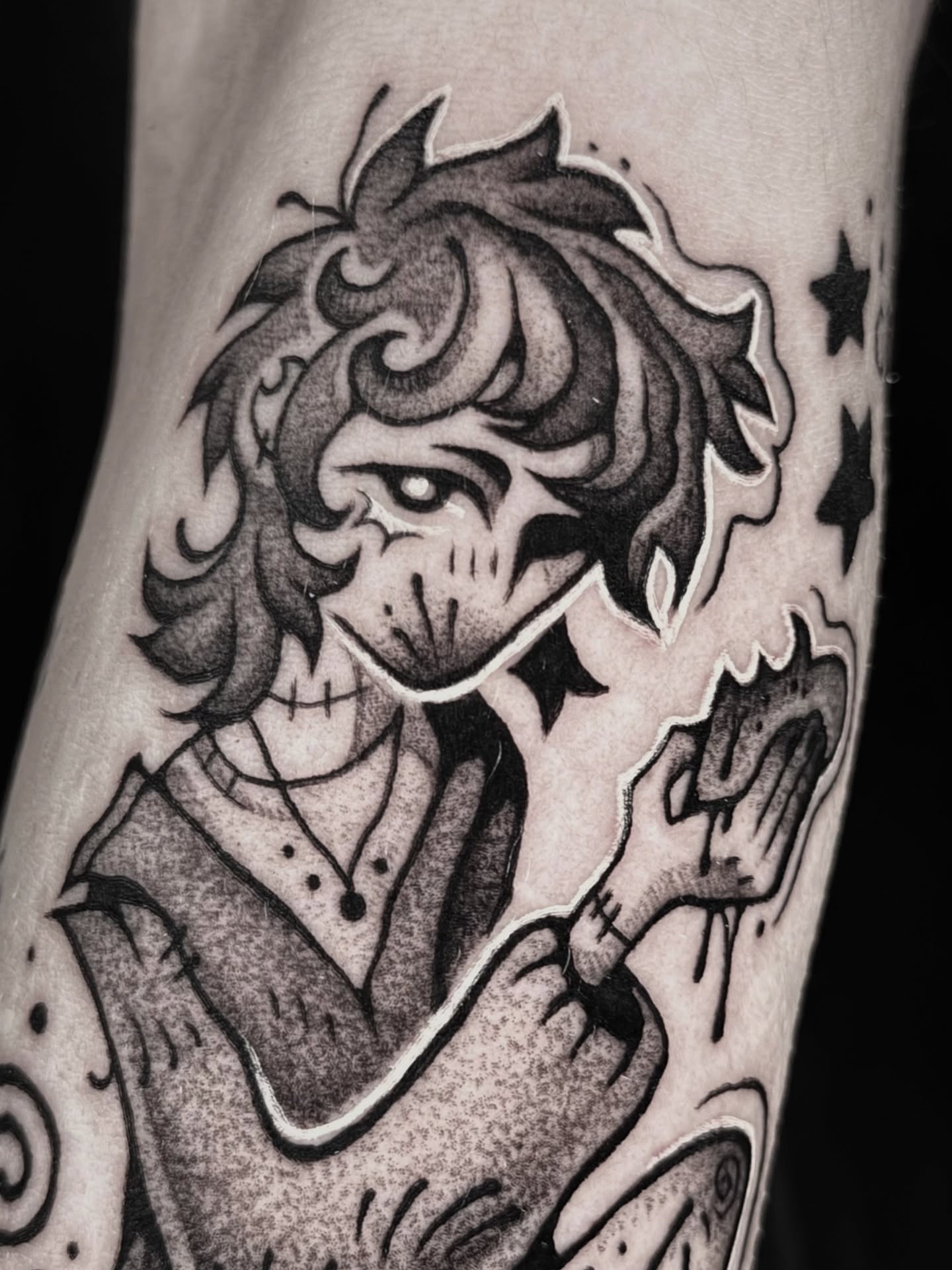 Joker character black and grey tattoo on the forearm by π»ππππ β½ πΏππππ, Franklin, Tennessee