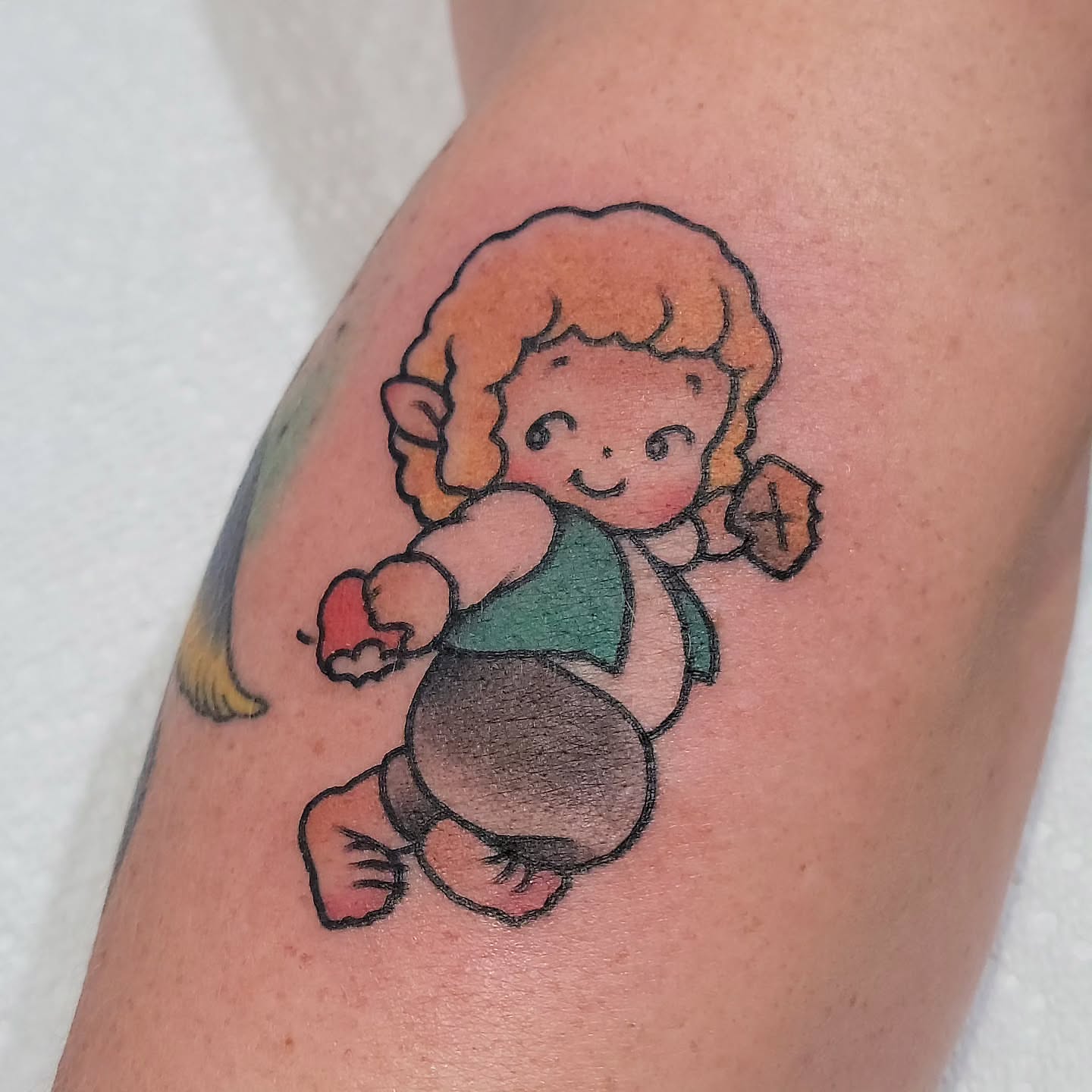 Child character illustrative tattoo on the thigh by Ꮇꮛꮢꮢꭹ