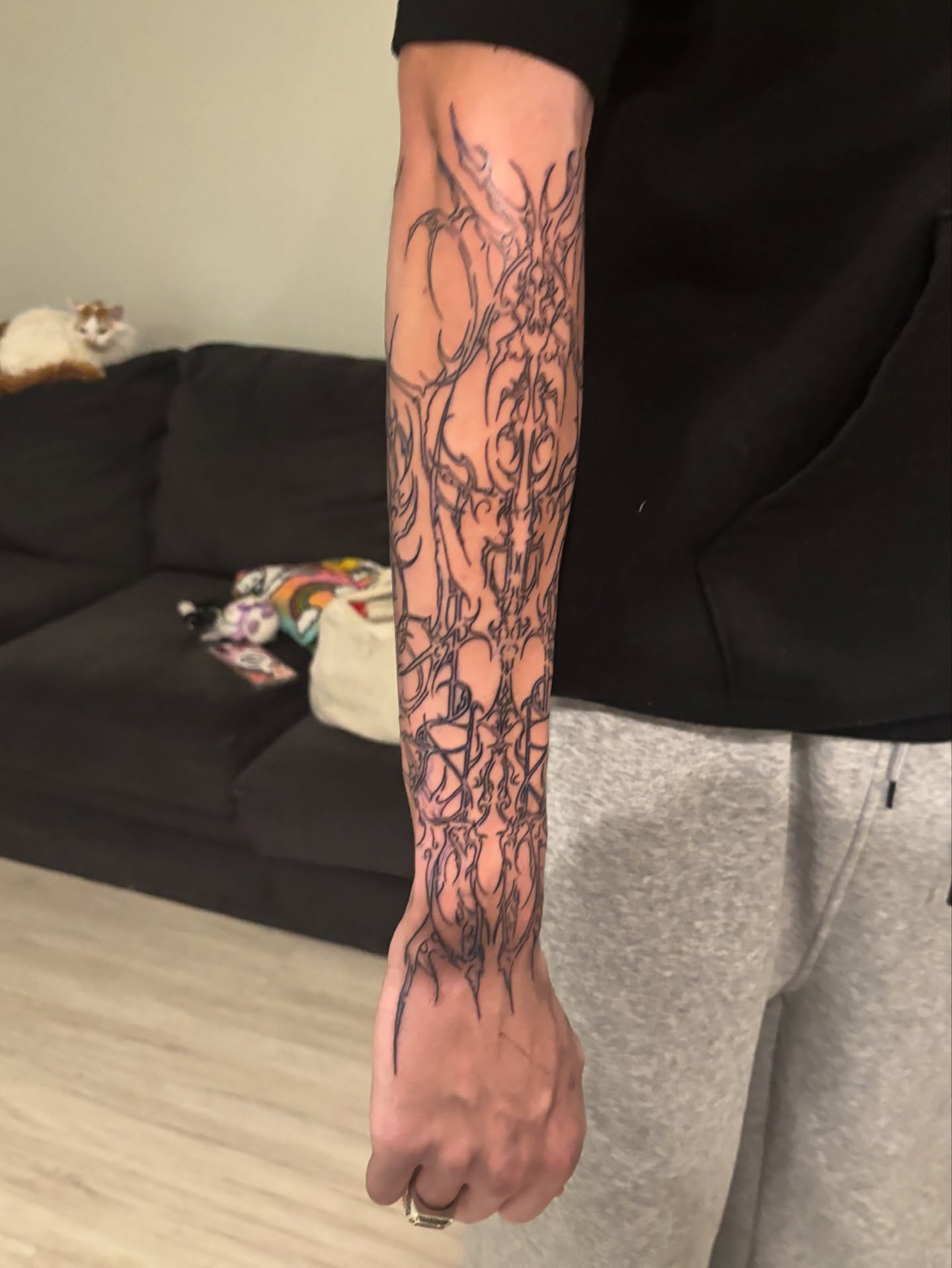 Tribal design tribal tattoo on the forearm by @miffythereaper
