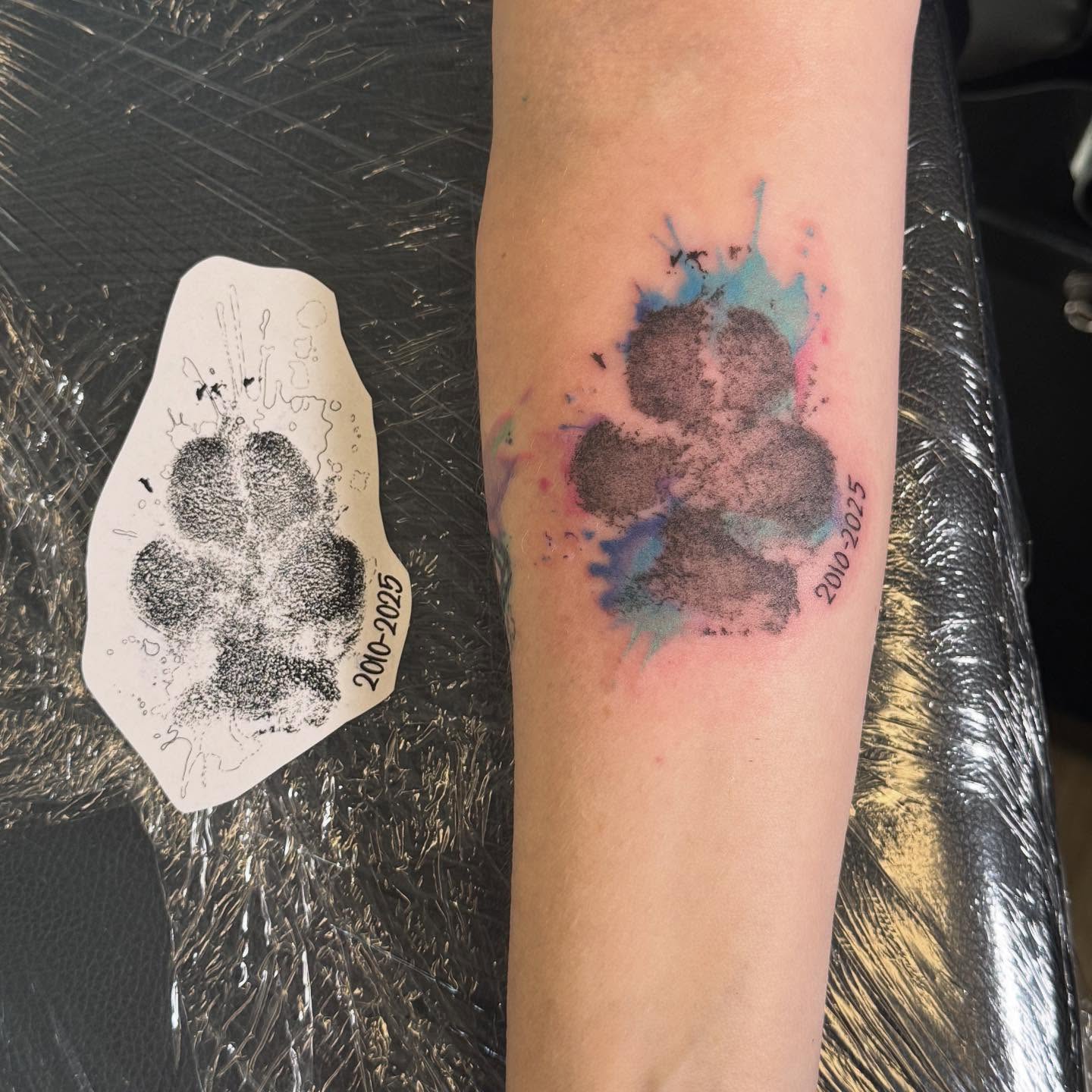 Tattoo by @aj.tattoos.piercings — dotwork, watercolor