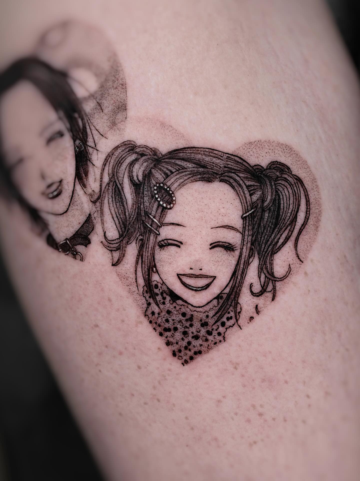 Tattoo by @tattooist_monday — dotwork, anime