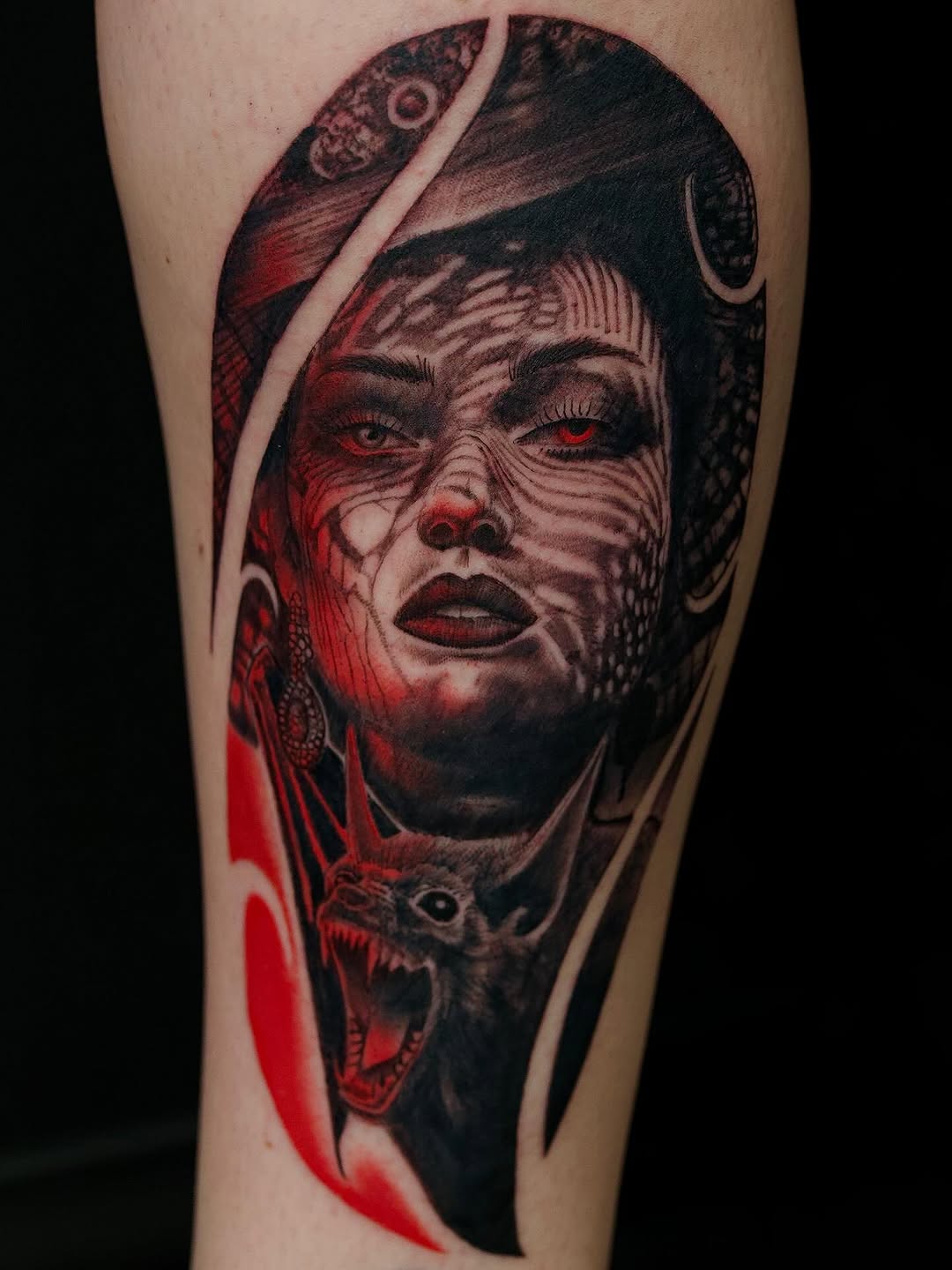 Tattoo by @lovebeavertattoo — dark_realism, trash_polka