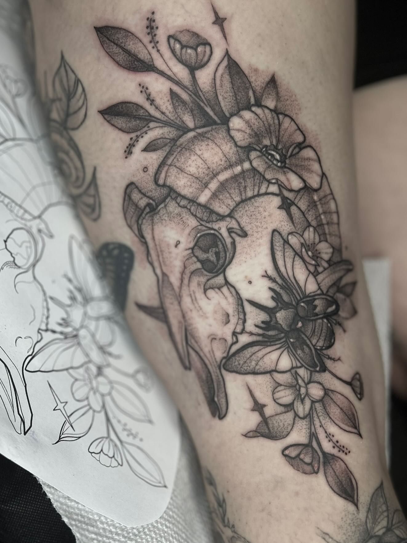 Tattoo by @lovelytattooing — dotwork, black_and_grey